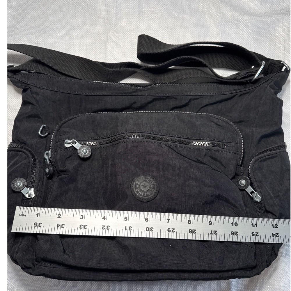Kipling Gabbie Large Crossbody Bag Black Crinkle Nylon Multi-Pocket Shoulder Bag - Picture 5 of 8